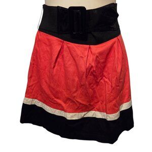 Maurices Size Large Knee Length Belted Skirt Red Black White Striped